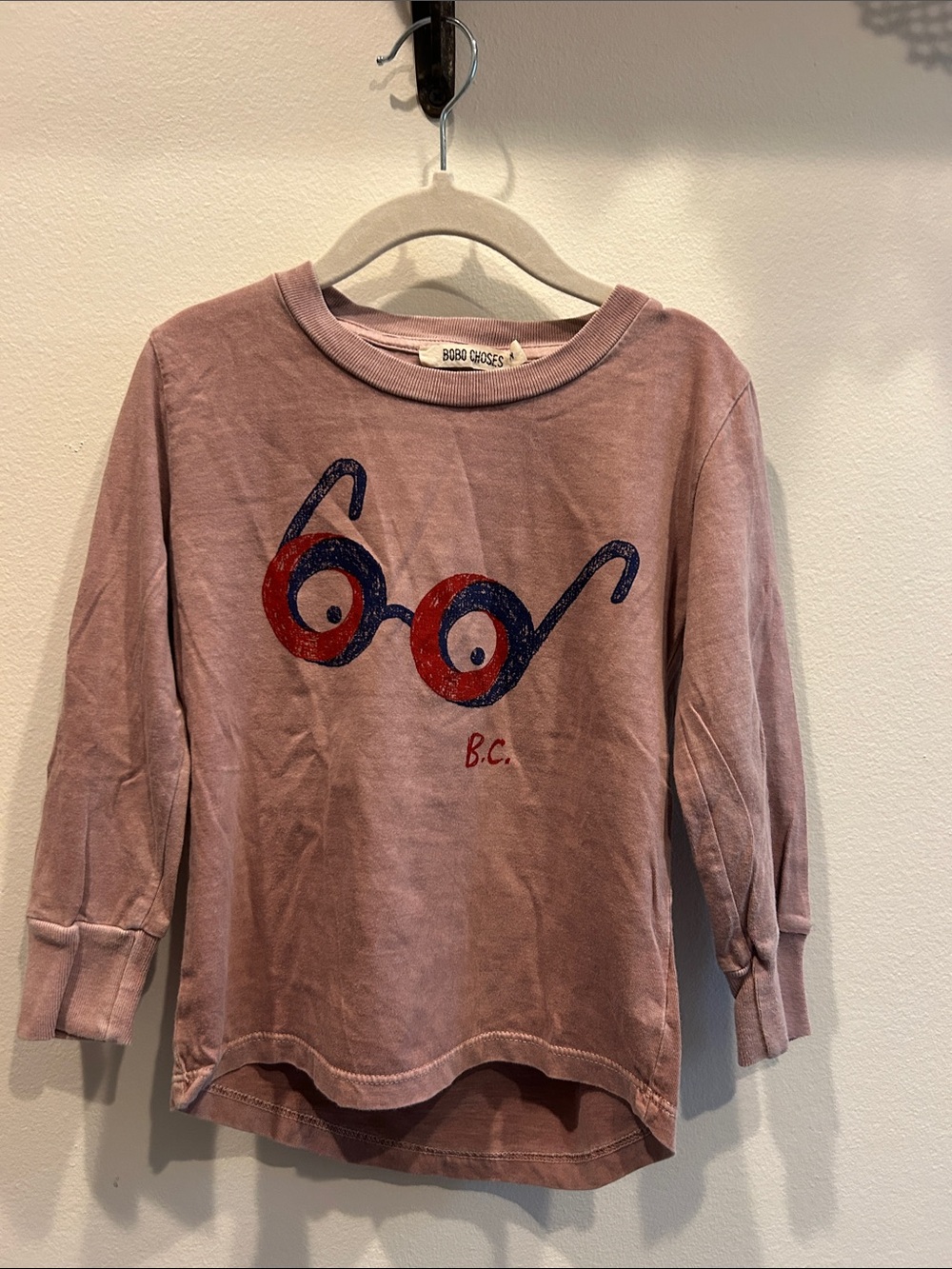 Bobo Choses Dusty Pink Long-Sleeve Tee with Red & Navy Graphic